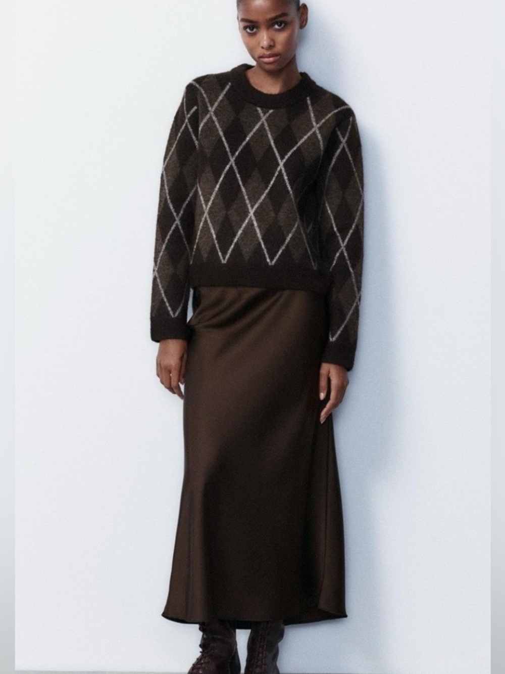 Zara Brown Midi Skirt - Sleek Bias Cut